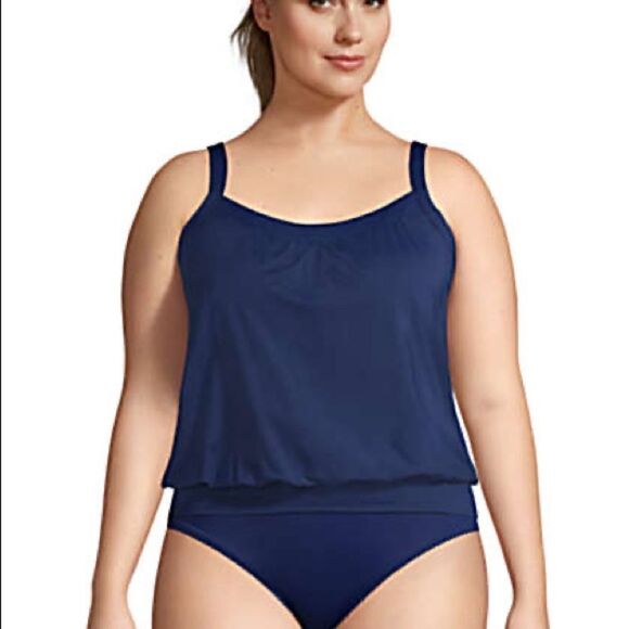Land’s End Plus size blouson tummy hiding Tankini top navy Various Sizes - Picture 2 of 5